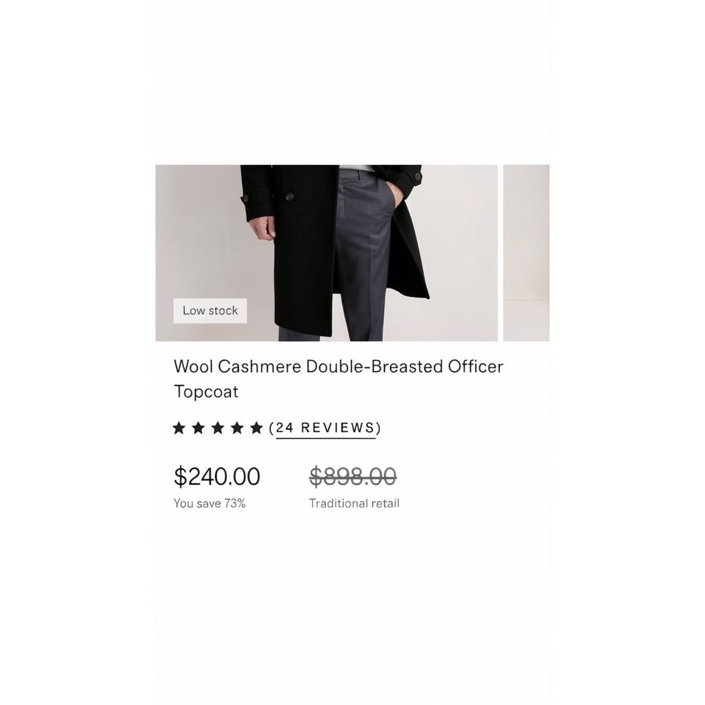 NWOT Quince Men's M Wool Cashmere Double-Breasted Officer Topcoat Quiet Luxury - Picture 13 of 14